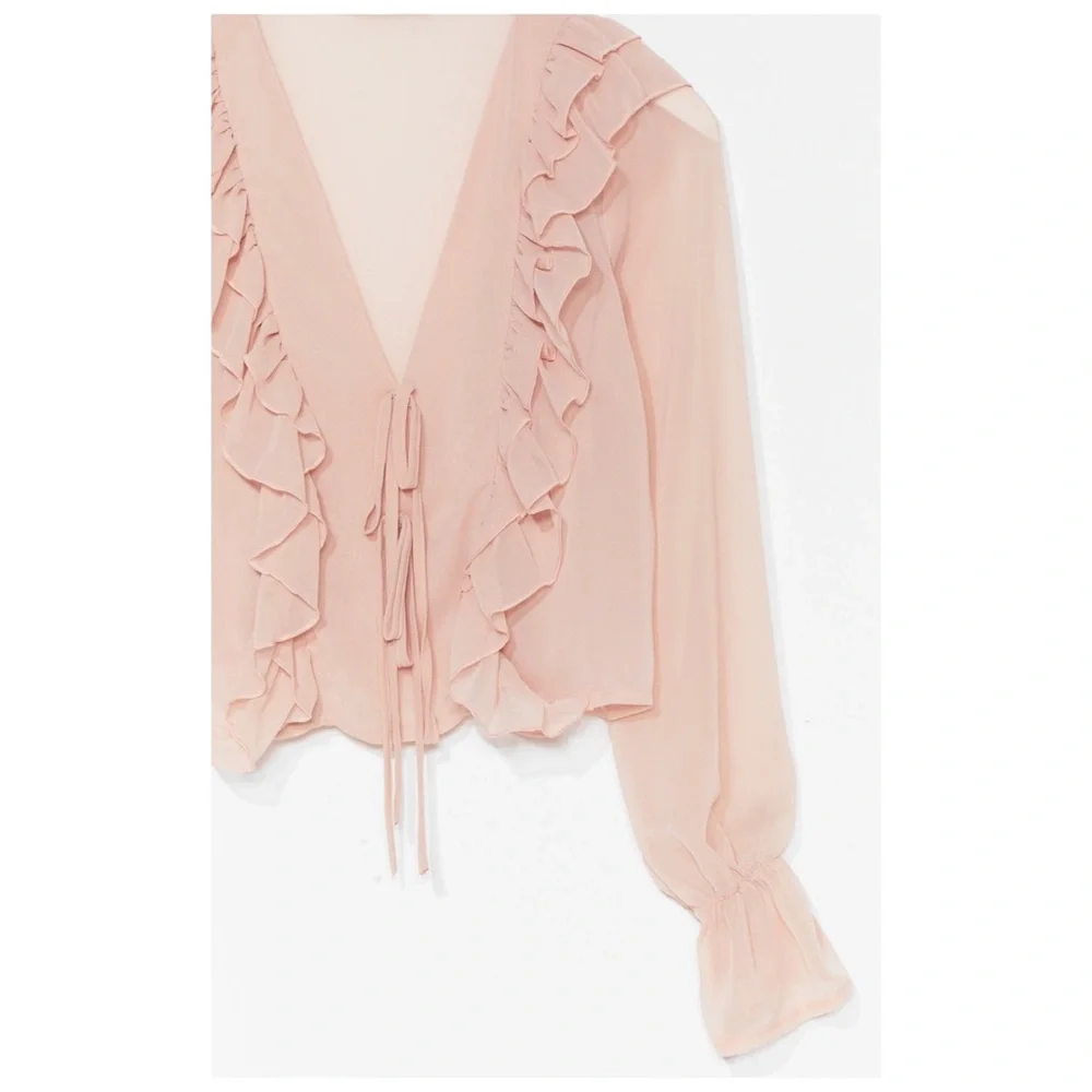 Nasty Gal Ruffle Chiffon Tie Front Blouse - Picture 2 of 15